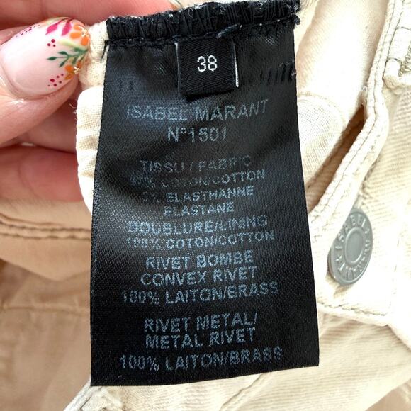 ISABEL MARANT Embroidered Studded Skinny Jeans Beige Cotton Boho Chic FR38 US 6 - Picture 4 of 9